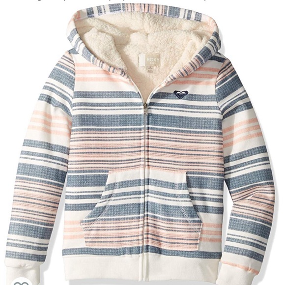 Roxy Other - Roxy Girls Sherpa Lined Zip Up Hooded Fleece Top